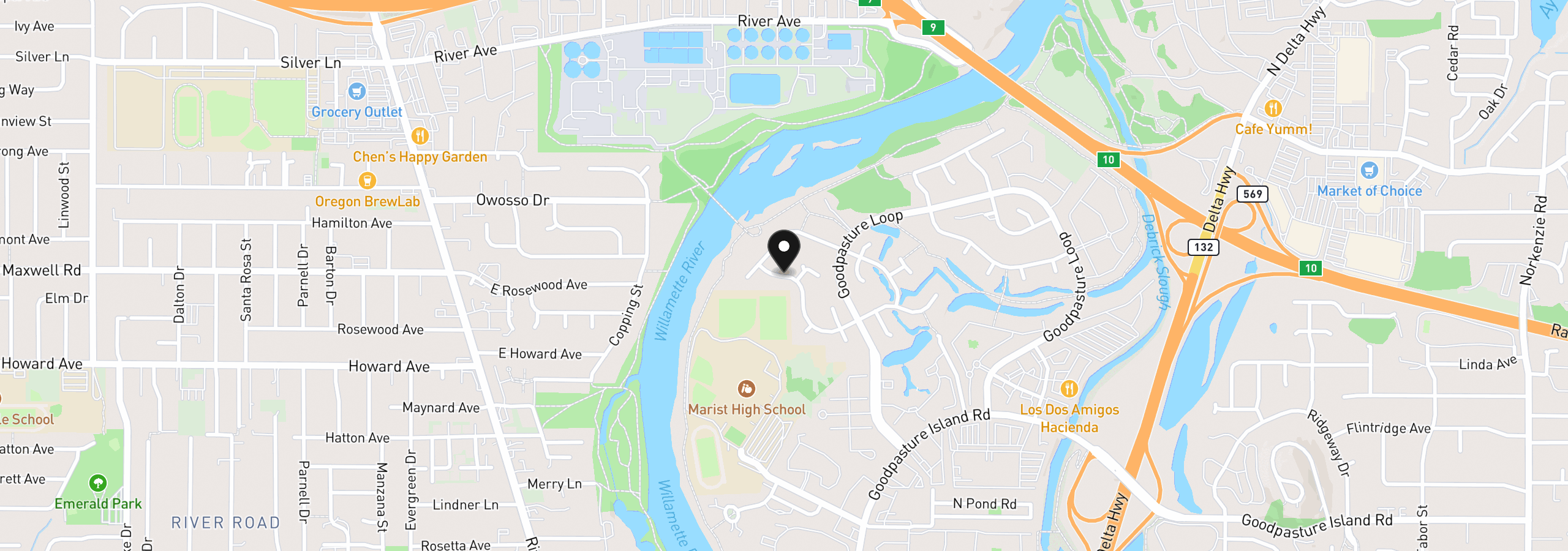 Map showing the location of Riverwalk Loop, Eugene, OR 97401
