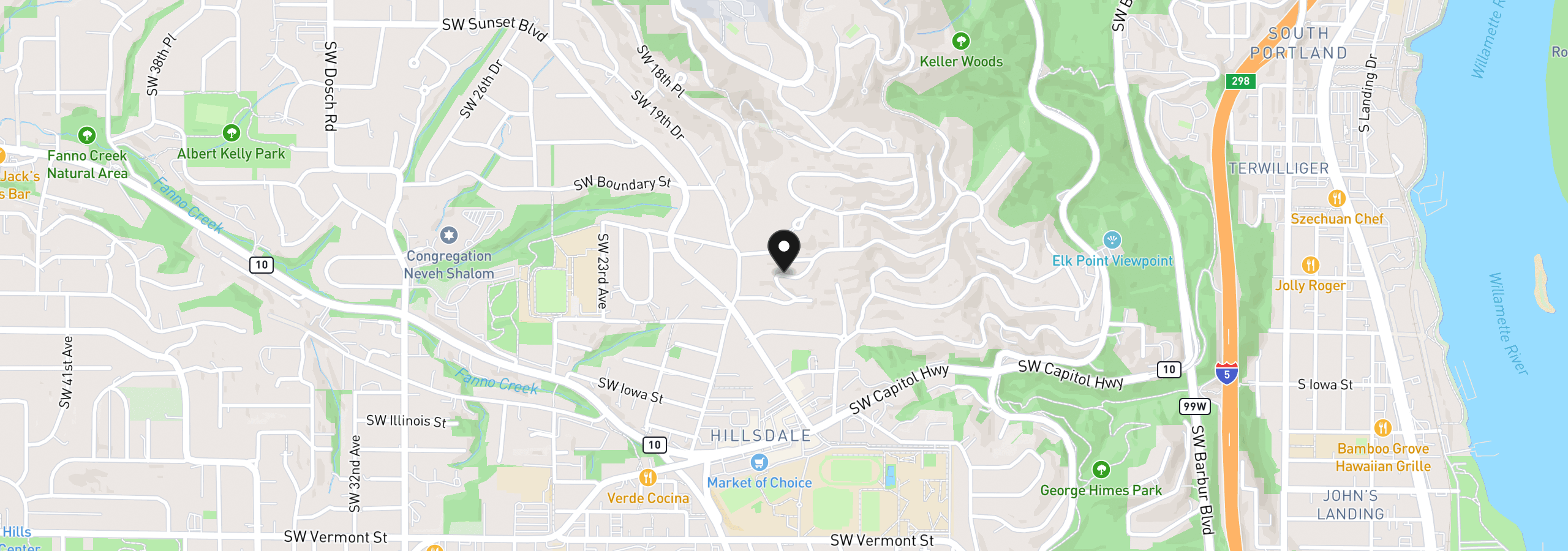 Map showing the location of SW Westwood Ct, Portland, OR 97239