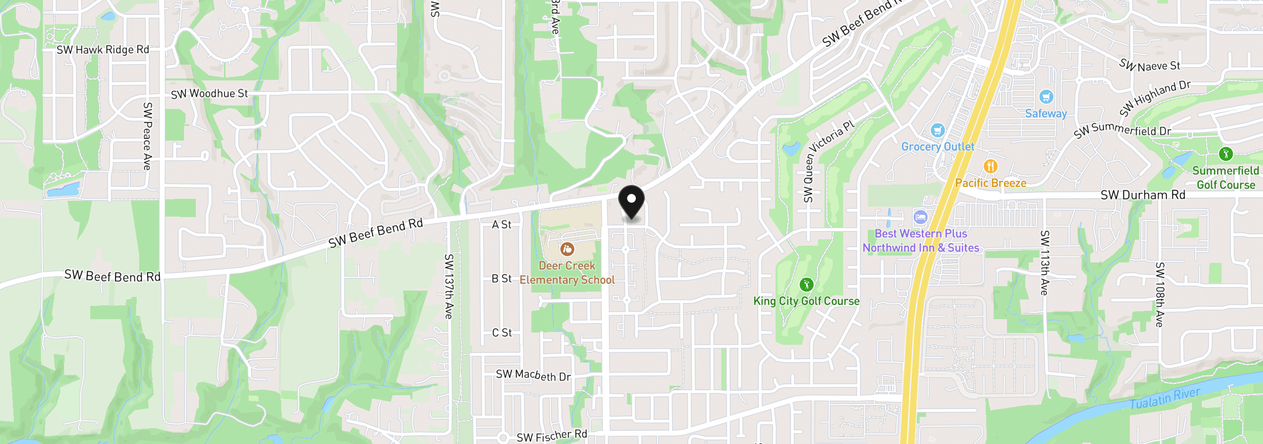 Map showing the location of 16098 SW 130th Ter, Portland, OR 97224