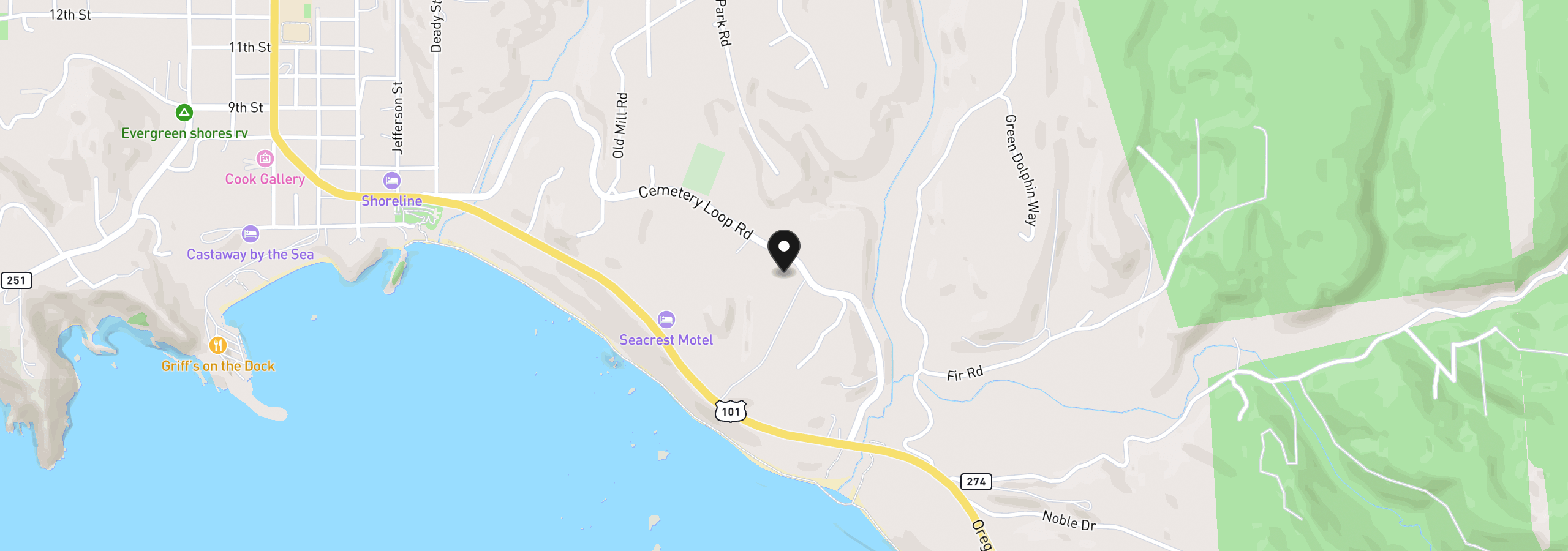 Map showing the location of Hubbard Ln, Port Orford, OR 97465