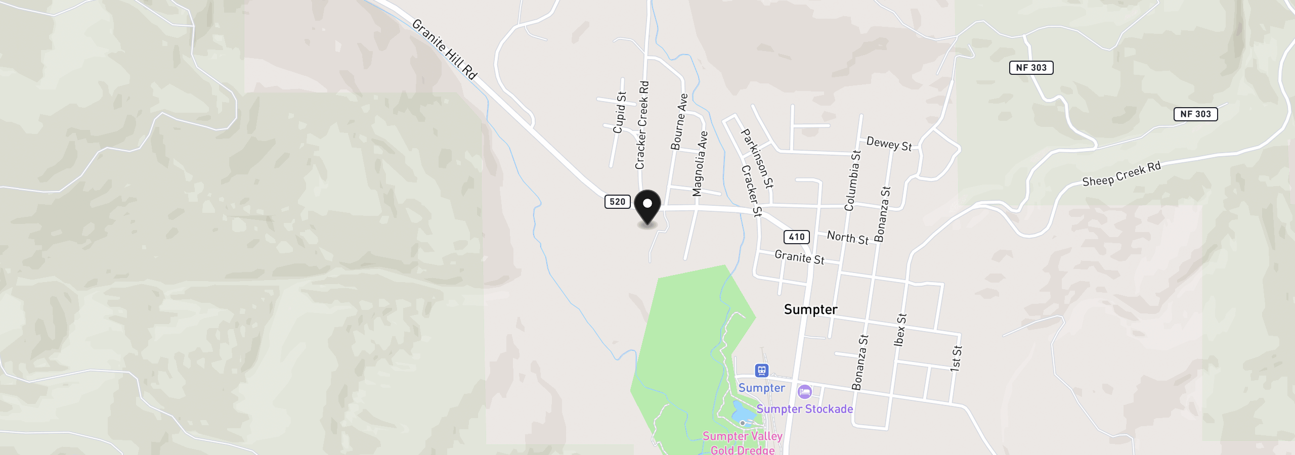 Map showing the location of 605 Sumpter Valley Hwy, Sumpter, OR 97877