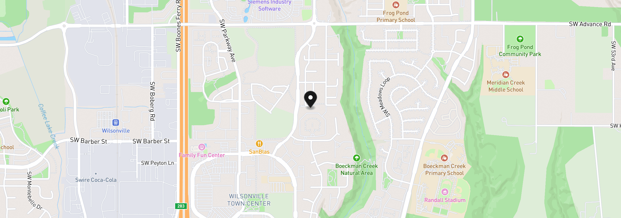 Map showing the location of 28537 SW Morningside Ave, Wilsonville, OR 97070