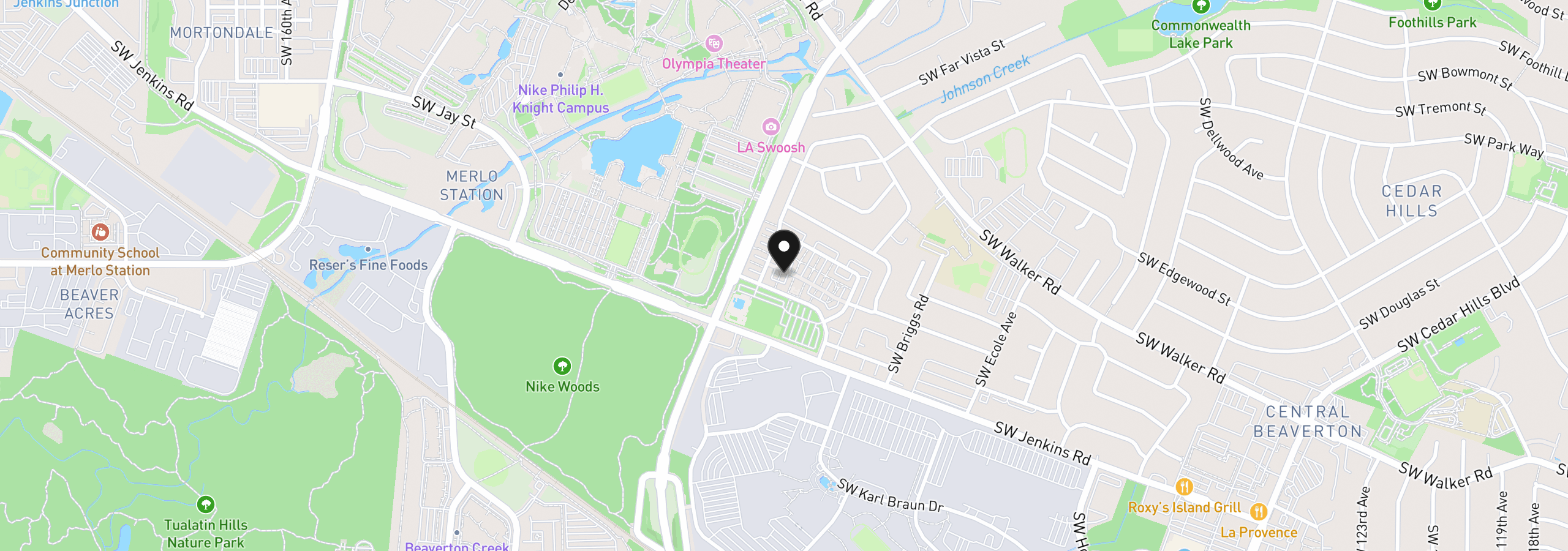 Map showing the location of 14340 SW Burlwood Ln, Beaverton, OR 97005