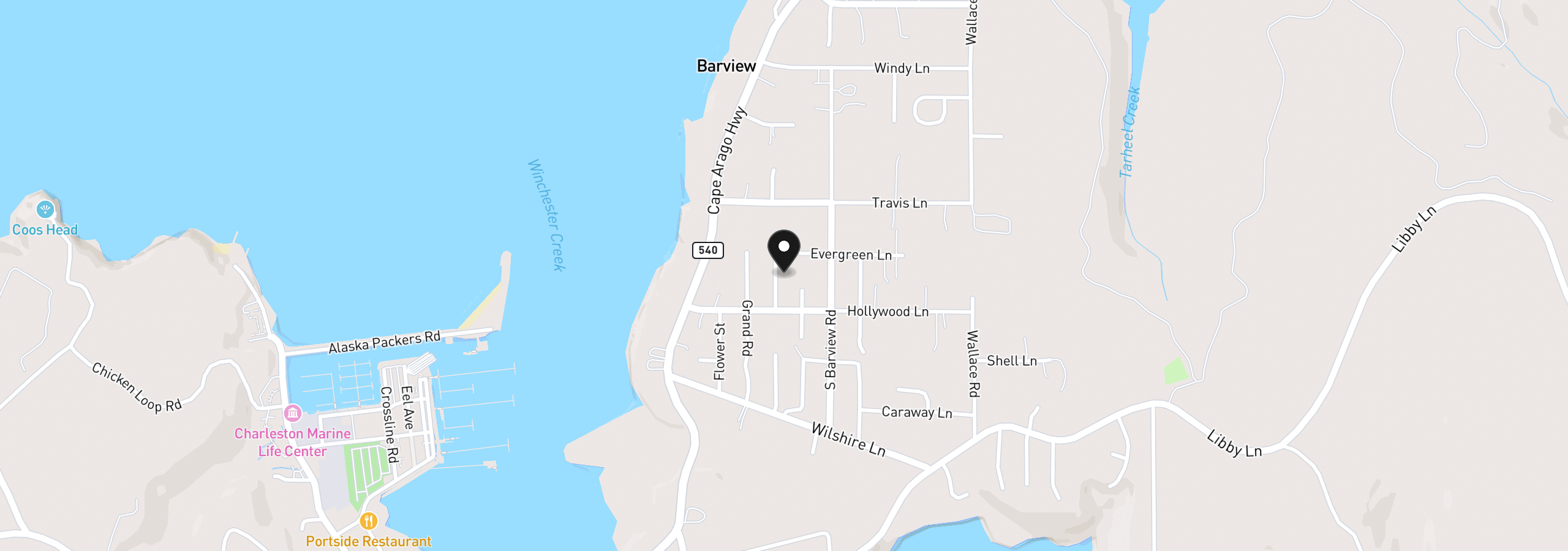 Map showing the location of 63627 N Olive Rd, Coos Bay, OR 97420