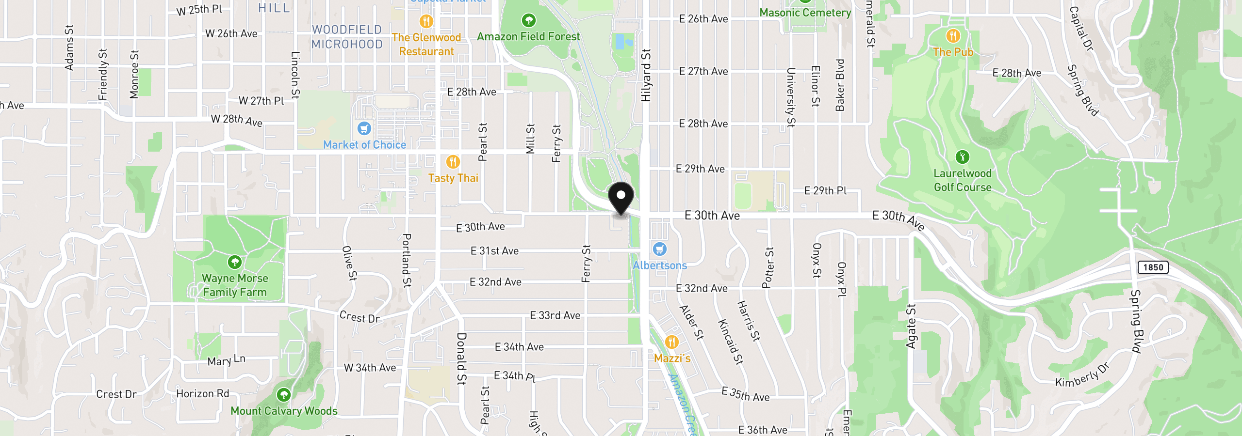 Map showing the location of 3031 Hummingbird Ln, Eugene, OR 97405