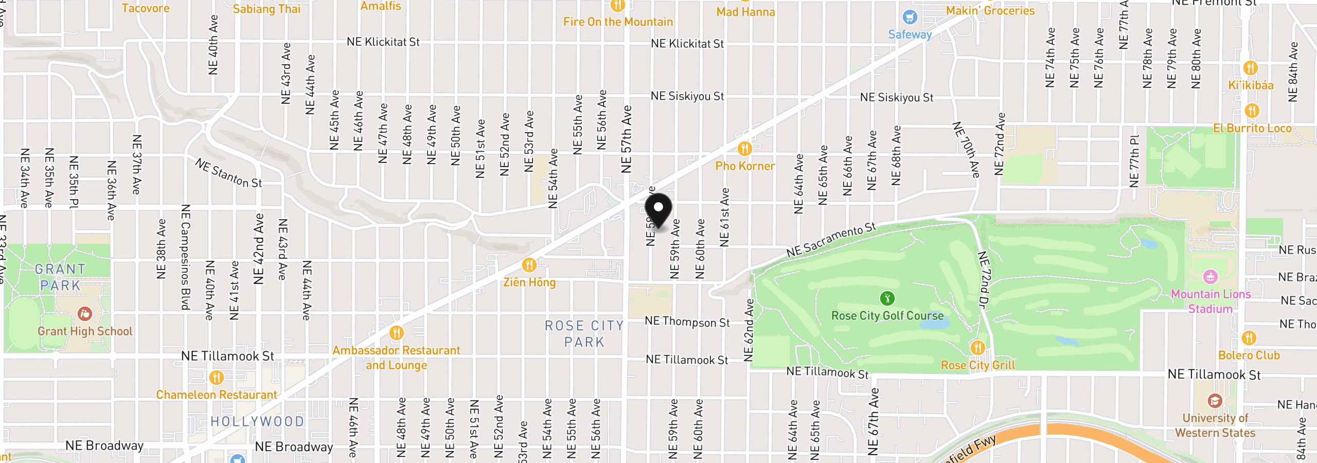 Map showing the location of 2530 NE 58th Ave, Portland, OR 97213