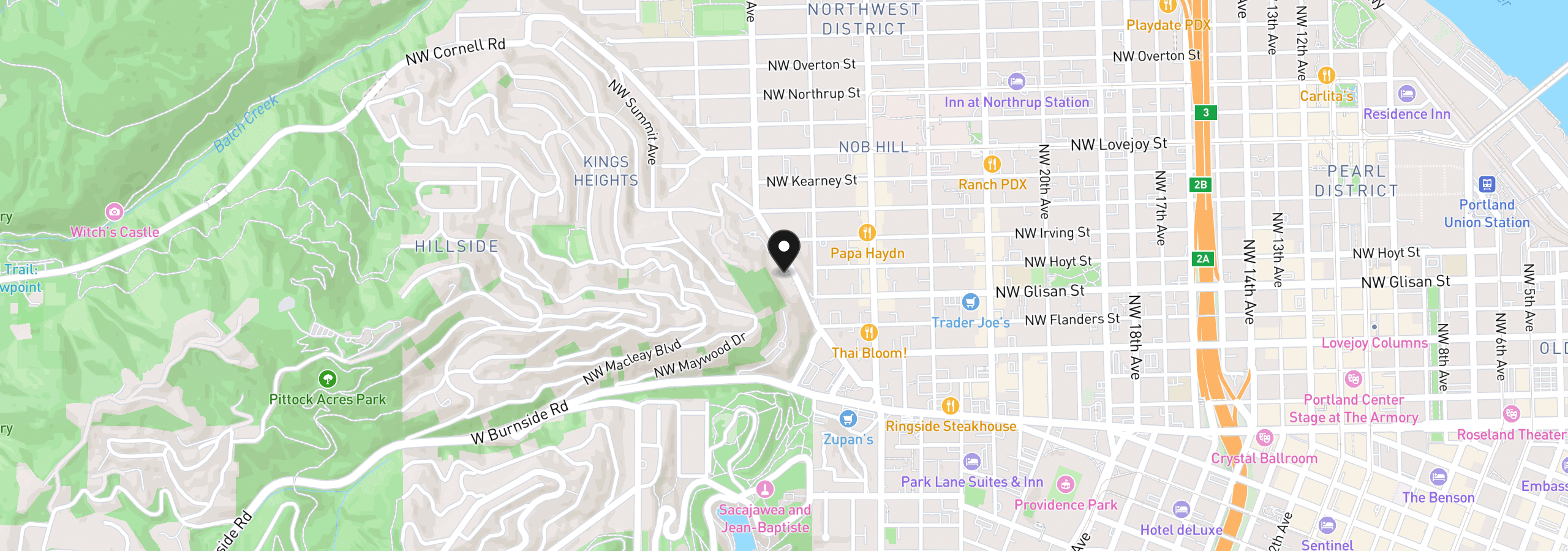 Map showing the location of 2445 NW Westover Rd 209, Portland, OR 97210