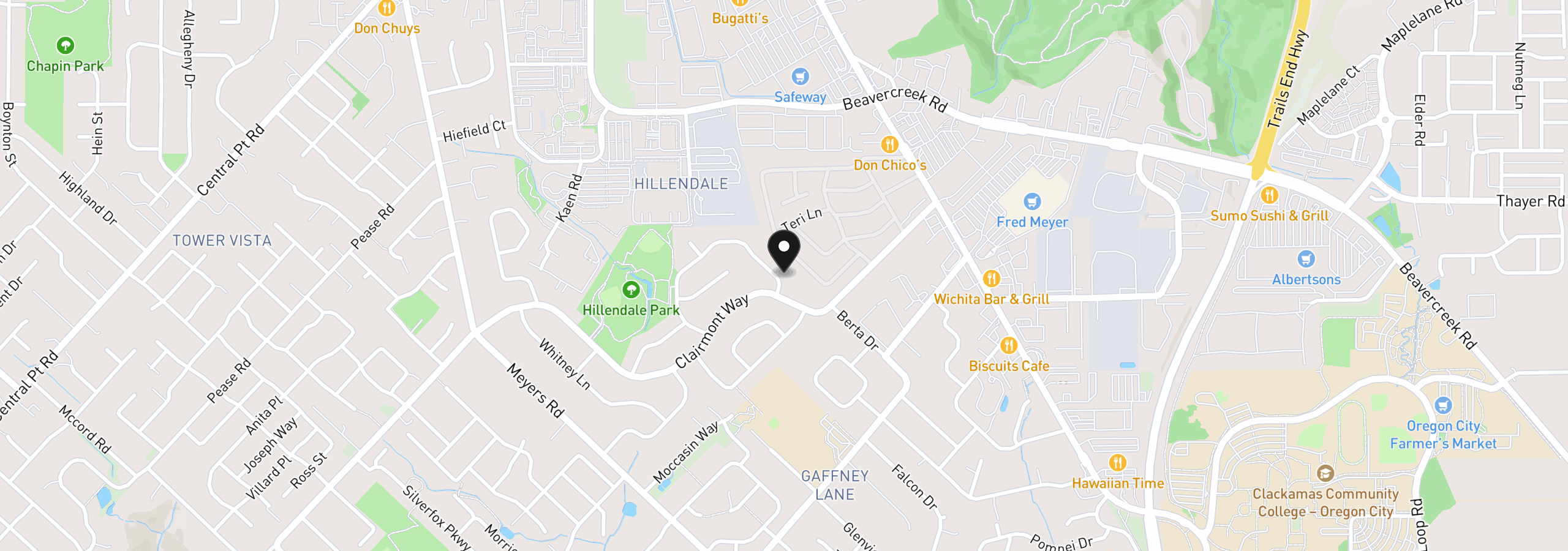 Map showing the location of 13389 Roseberry Ave, Oregon City, OR 97045