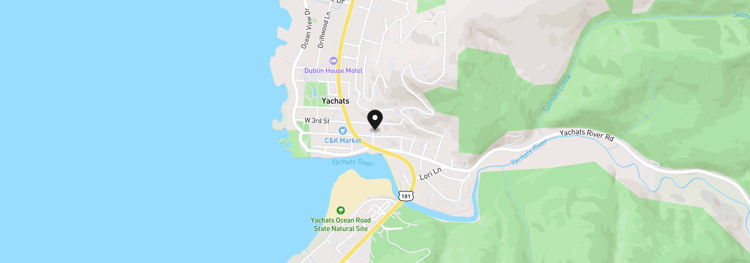 Map showing the location of 242 Prospect Ave, Yachats, OR 97498