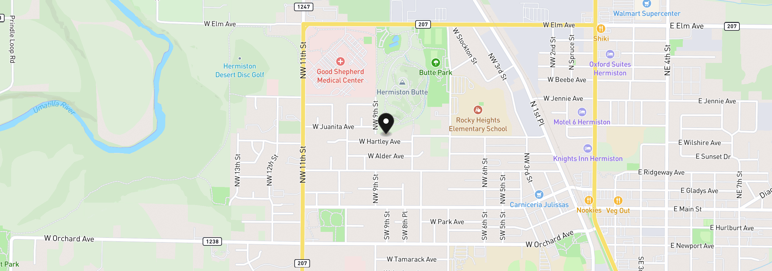 Map showing the location of 854 W Hartley Ave, Hermiston, OR 97838