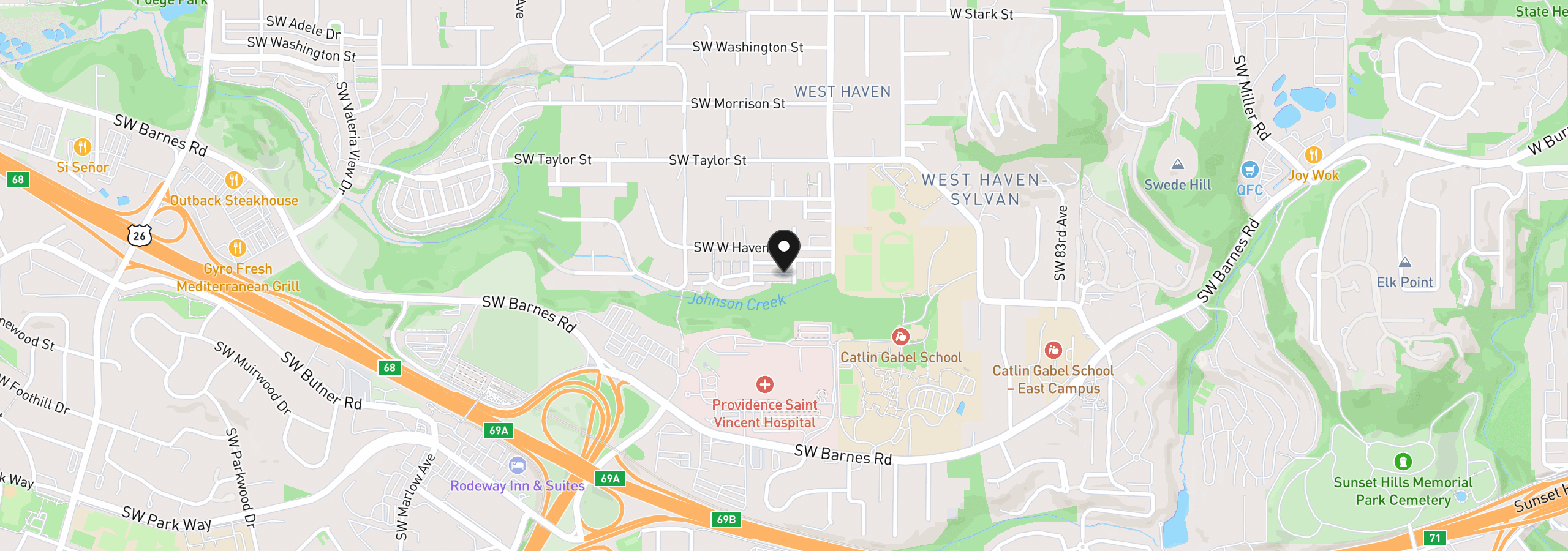 Map showing the location of 925 SW Mozart Ter, Portland, OR 97225