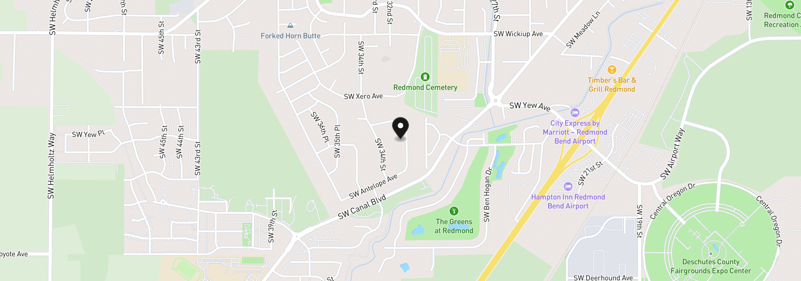 Map showing the location of 3597 SW 32nd St, Redmond, OR 97756
