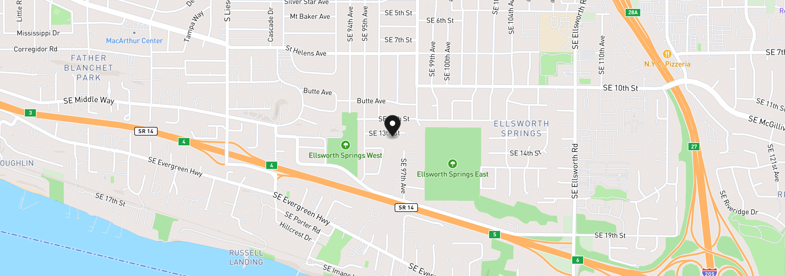 Map showing the location of 9605 SE 13th St, Vancouver, Wa 98664