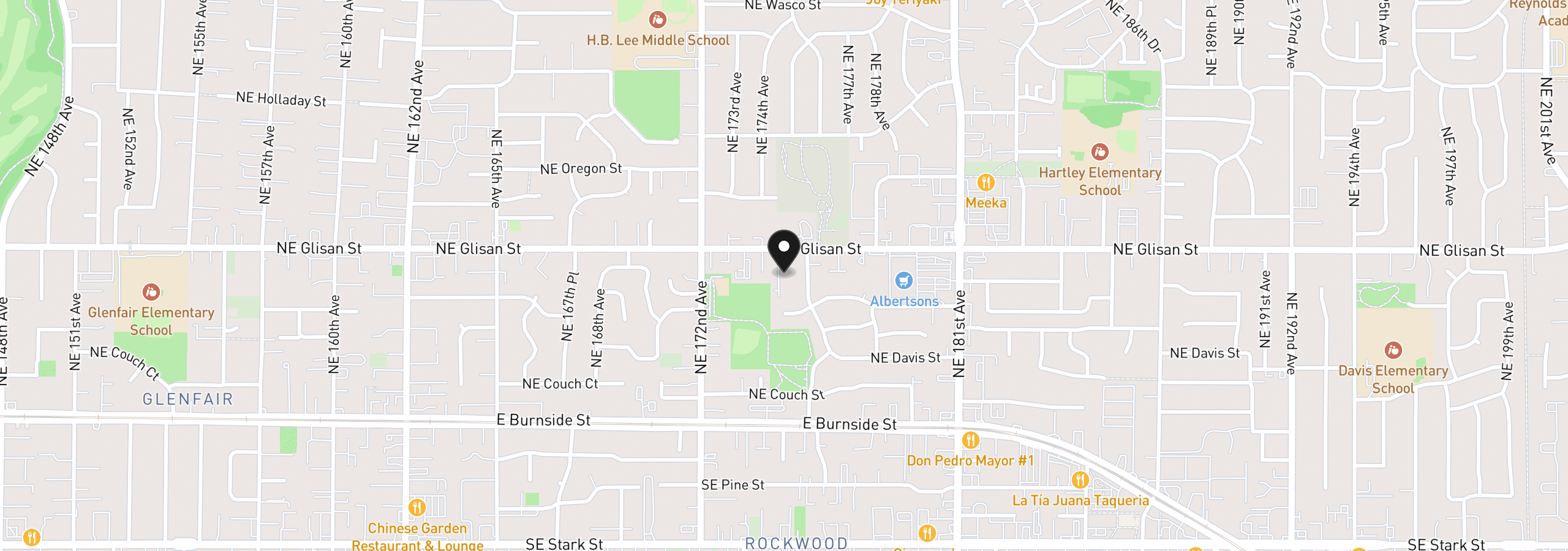 Map showing the location of 17460 NE Glisan St 11, Portland, OR 97230