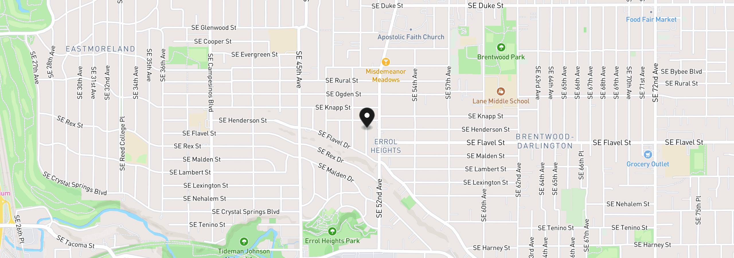 Map showing the location of 7424 SE 51st Ave, Portland, OR 97206