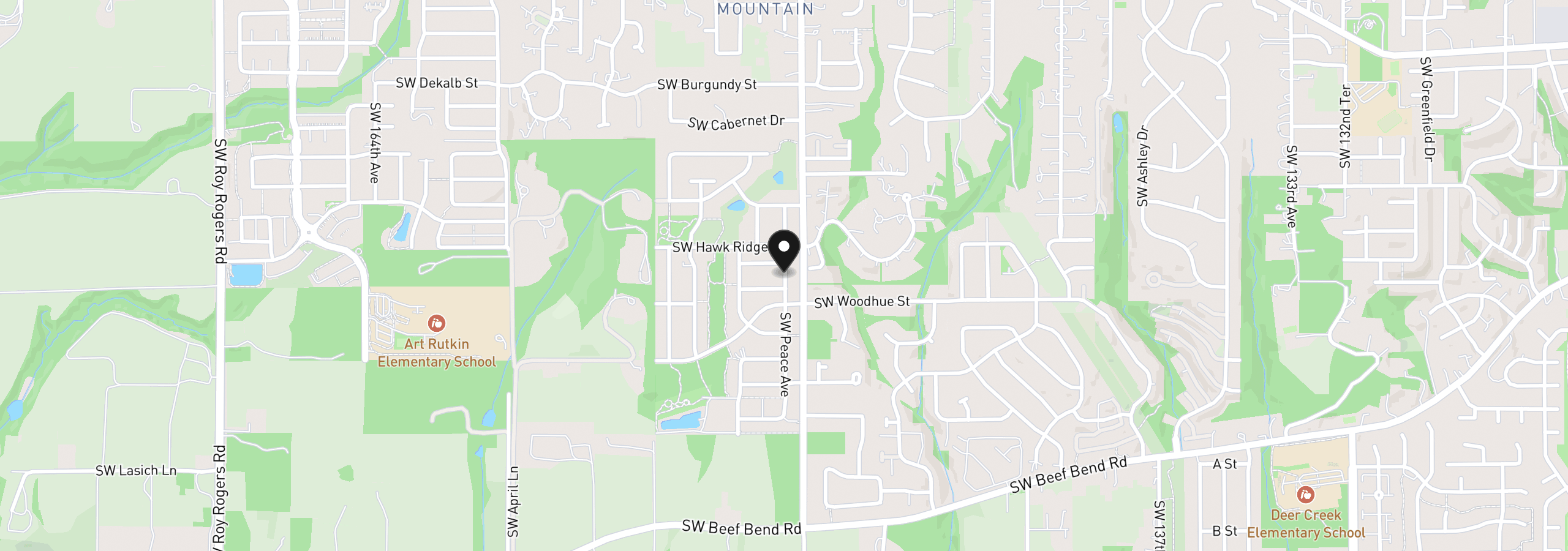 Map showing the location of 15970 SW Peace Ave, Tigard, OR 97224