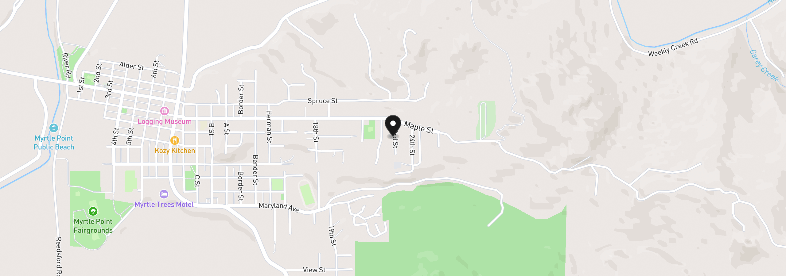 Map showing the location of 430 23rd St, Myrtle Point, OR 97458