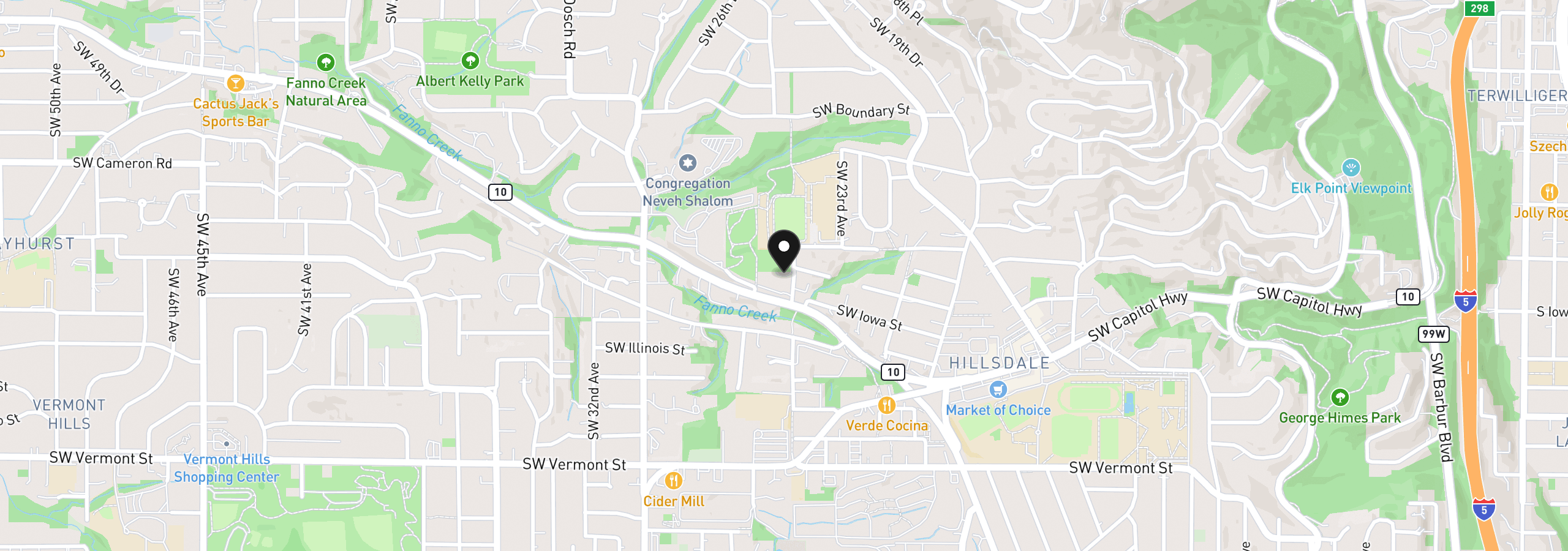 Map showing the location of 2521 SW Beaverton Hillsdale Hwy, Portland, OR 97239