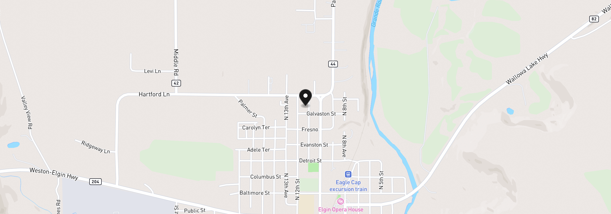Map showing the location of 740 N 11th Ave, Elgin, OR 97827