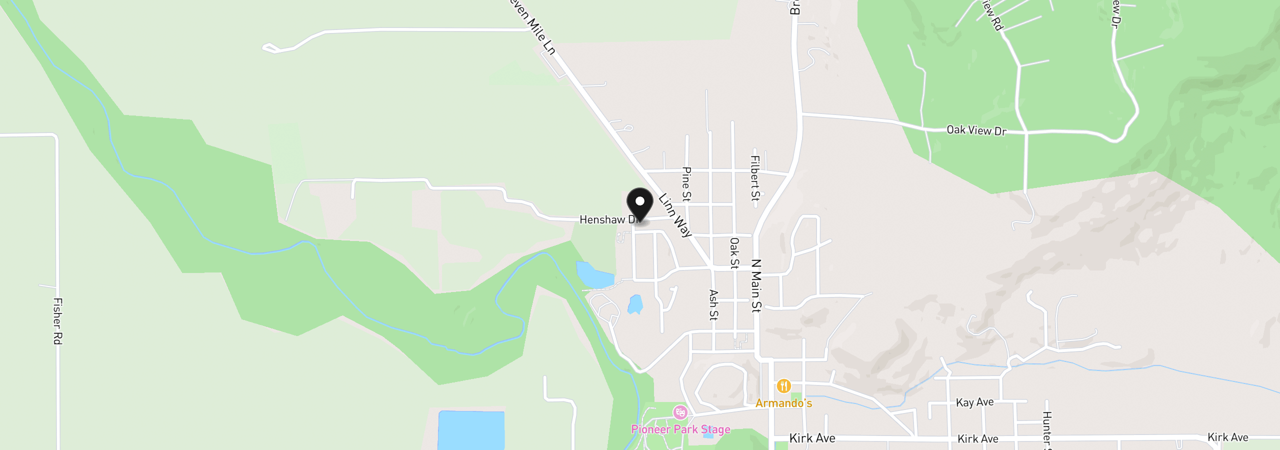 Map showing the location of 828 River Ave, Brownsville, OR 97327