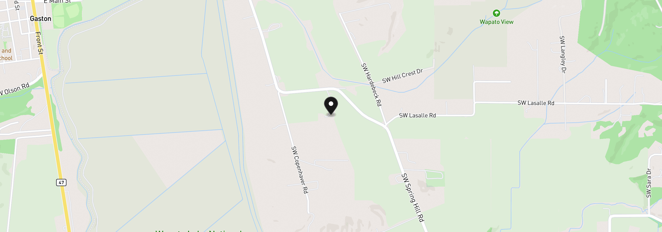 Map showing the location of 12345 SW Spring Hill Rd, Gaston, OR 97119