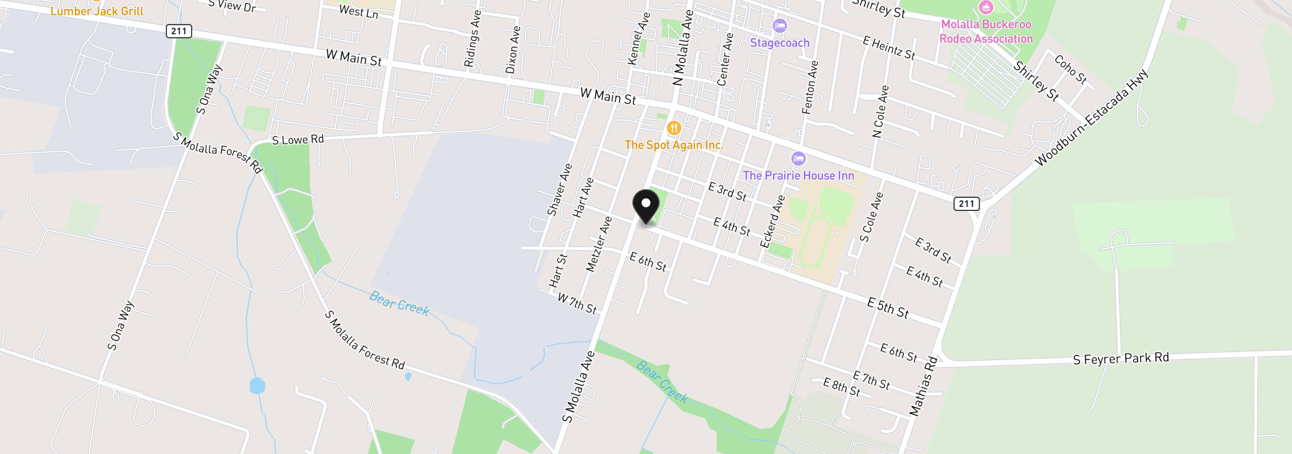 Map showing the location of 102 E 5th St, Molalla, OR 97038