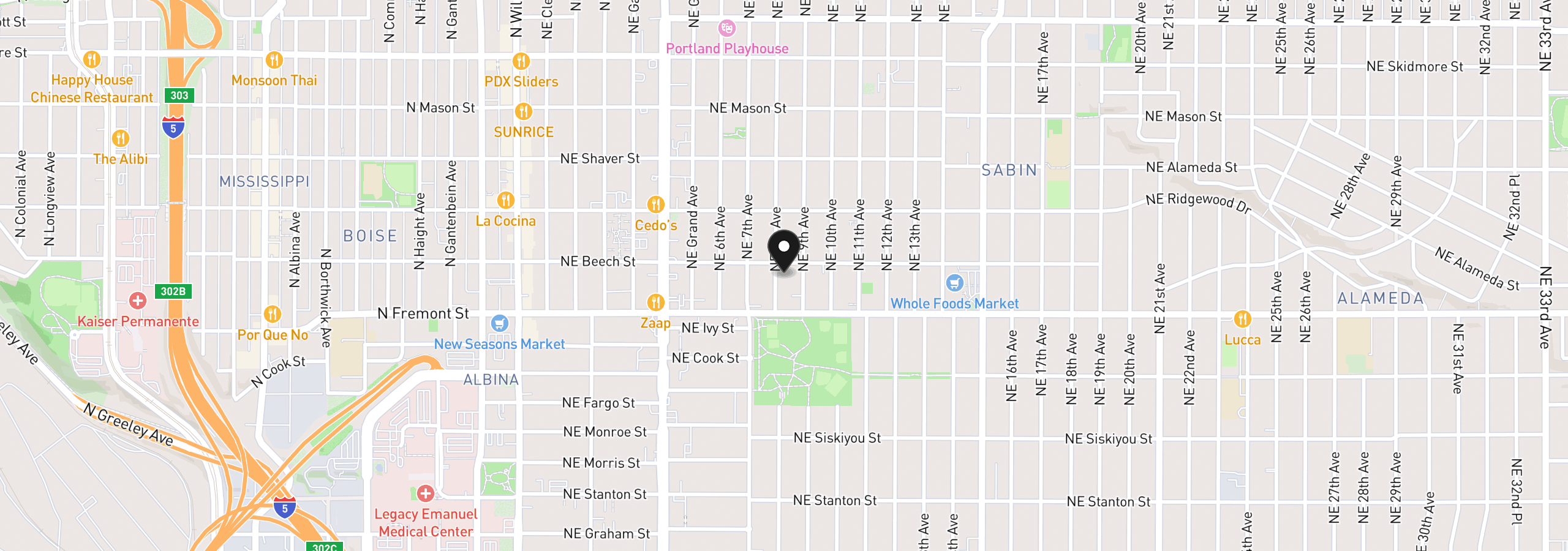 Map showing the location of 3622 NE 8th Ave, Portland, OR 97212