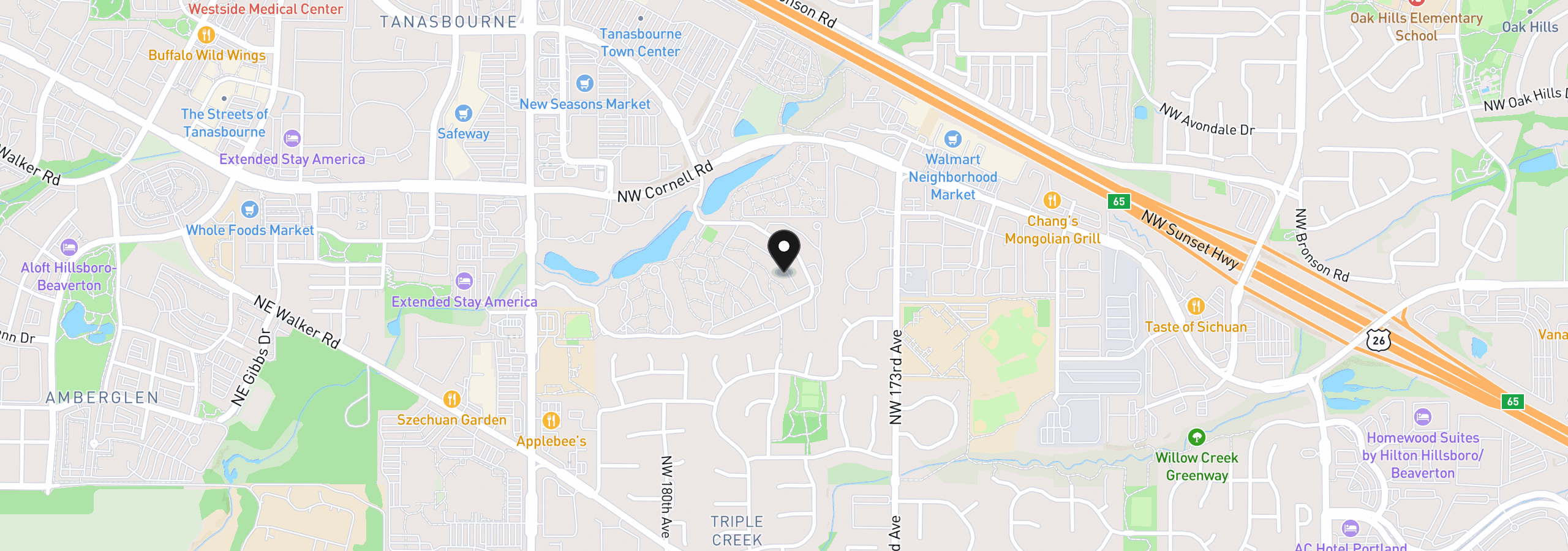 Map showing the location of 17610 NW Rolling Hill Ln, Beaverton, OR 97006