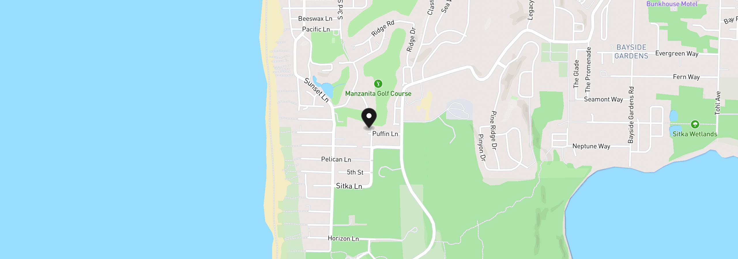 Map showing the location of 9190 Puffin Ln, Manzanita, OR 97130