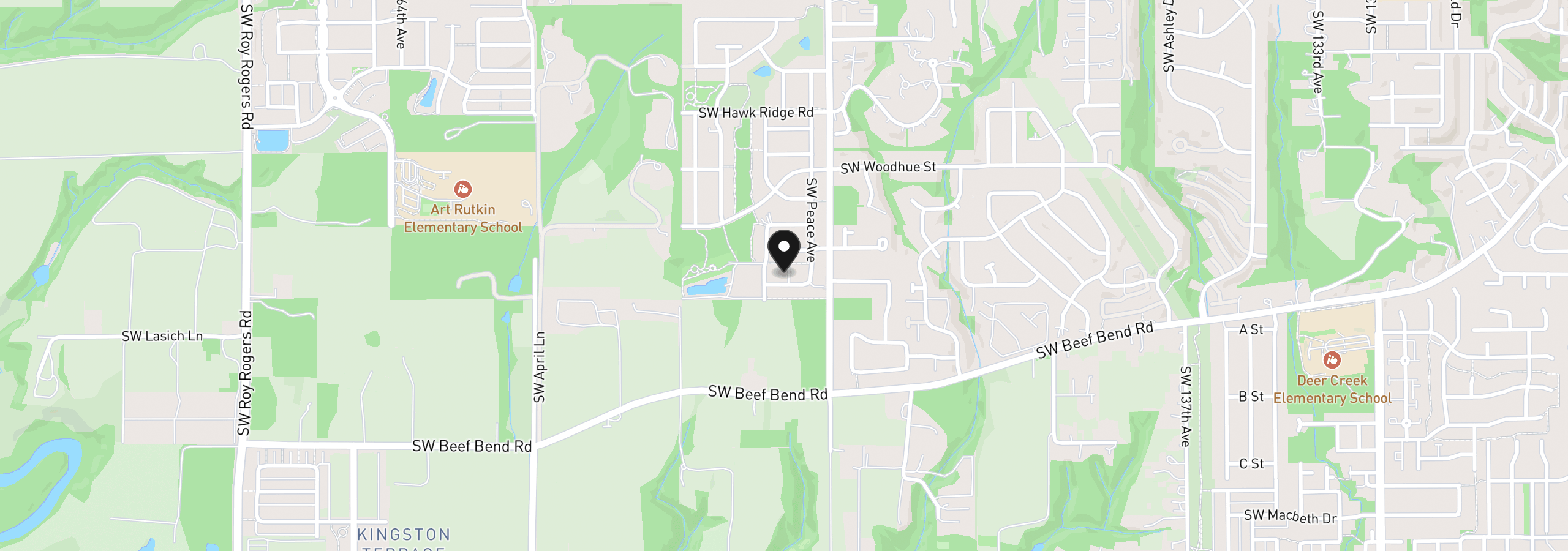 Map showing the location of 15951 SW Haverly Ln, Tigard, OR 97224
