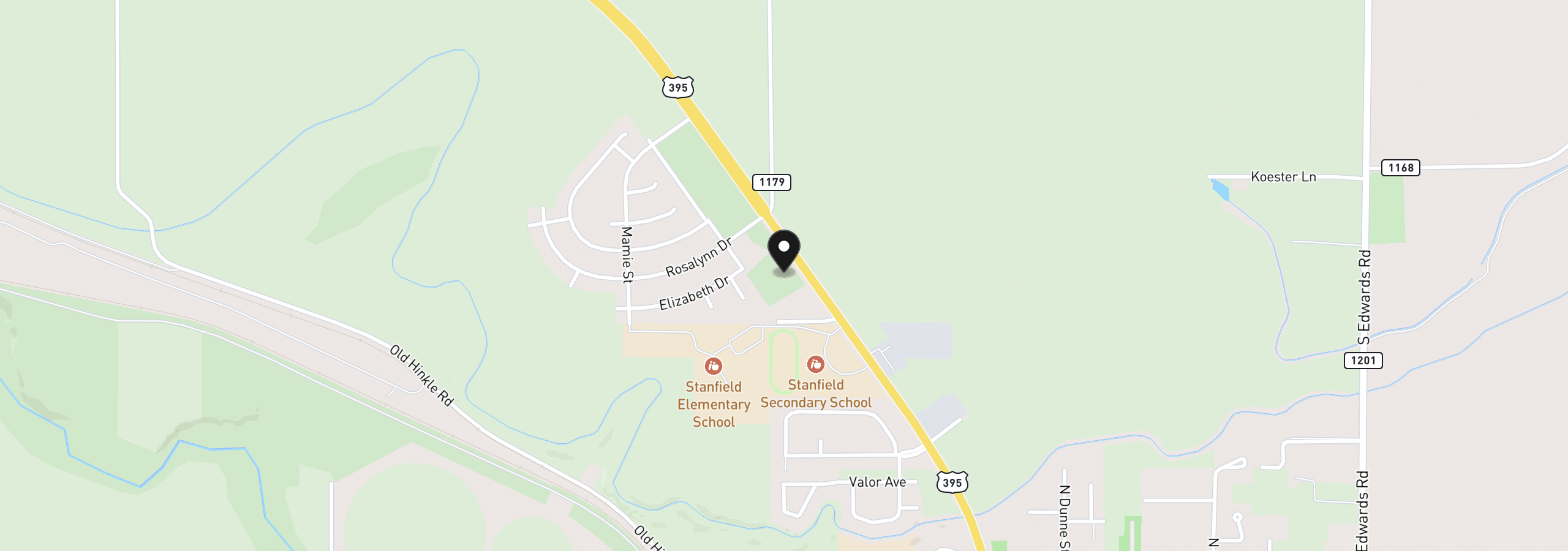 Map showing the location of Hwy 395, Stanfield, OR 97875