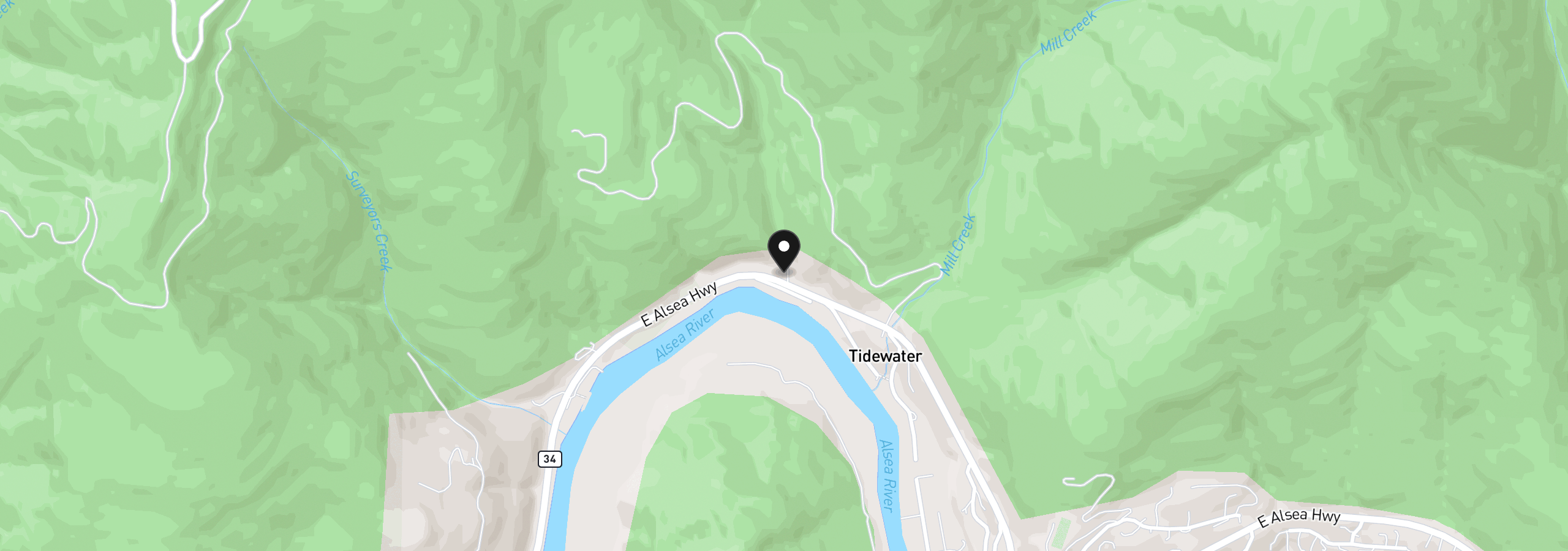 Map showing the location of 9925 E Alsea Hwy, Tidewater, OR 97390