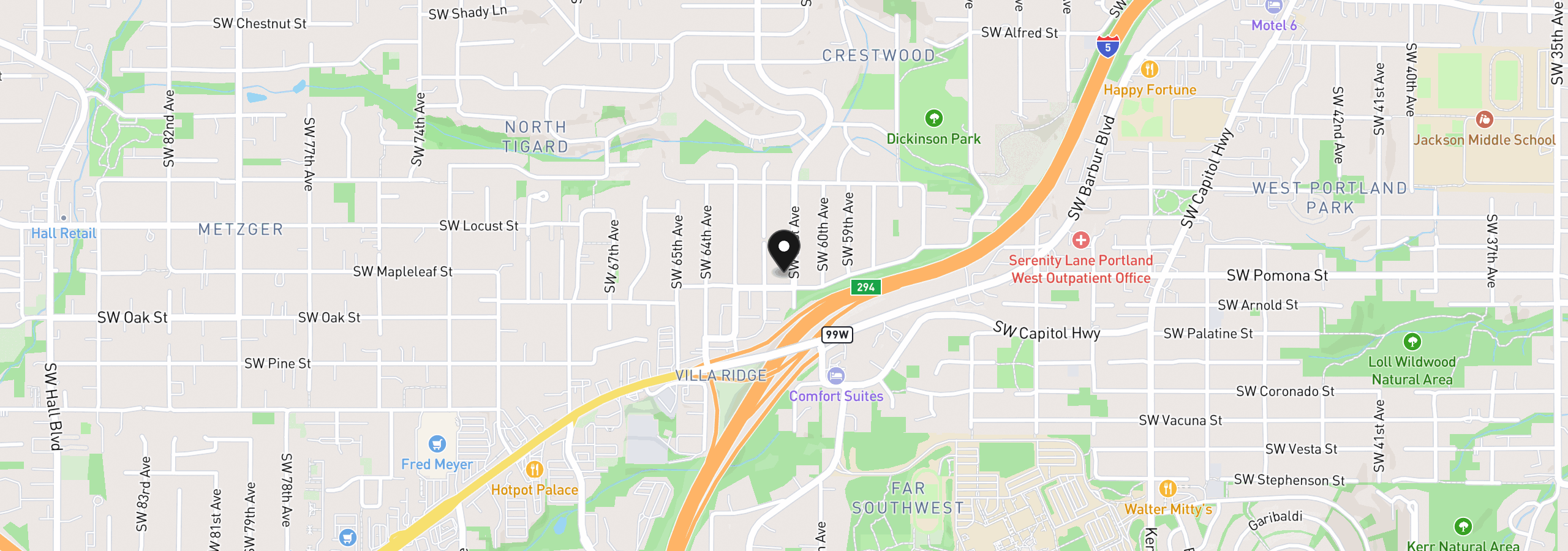 Map showing the location of 11071 SW 61st Ave 8, Portland, OR 97219