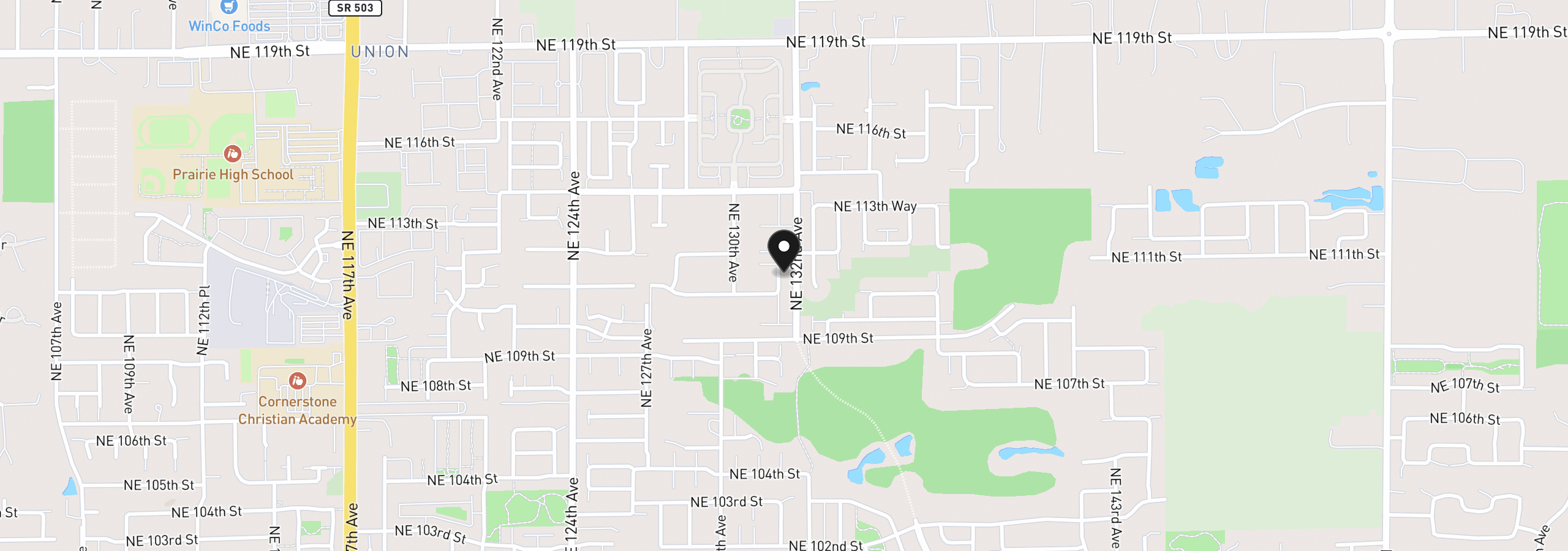 Map showing the location of 11113 NE 131st Ave, Vancouver, Wa 98682