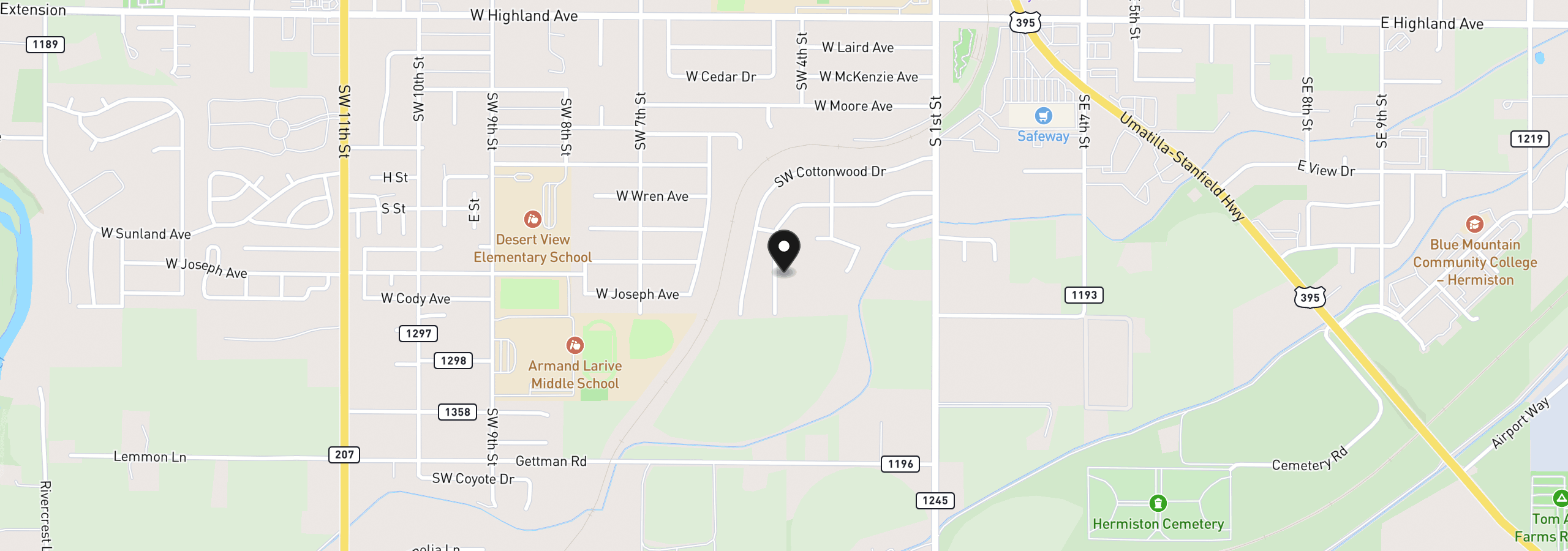 Map showing the location of 577 SW Desert Sky Dr 88, Hermiston, OR 97838