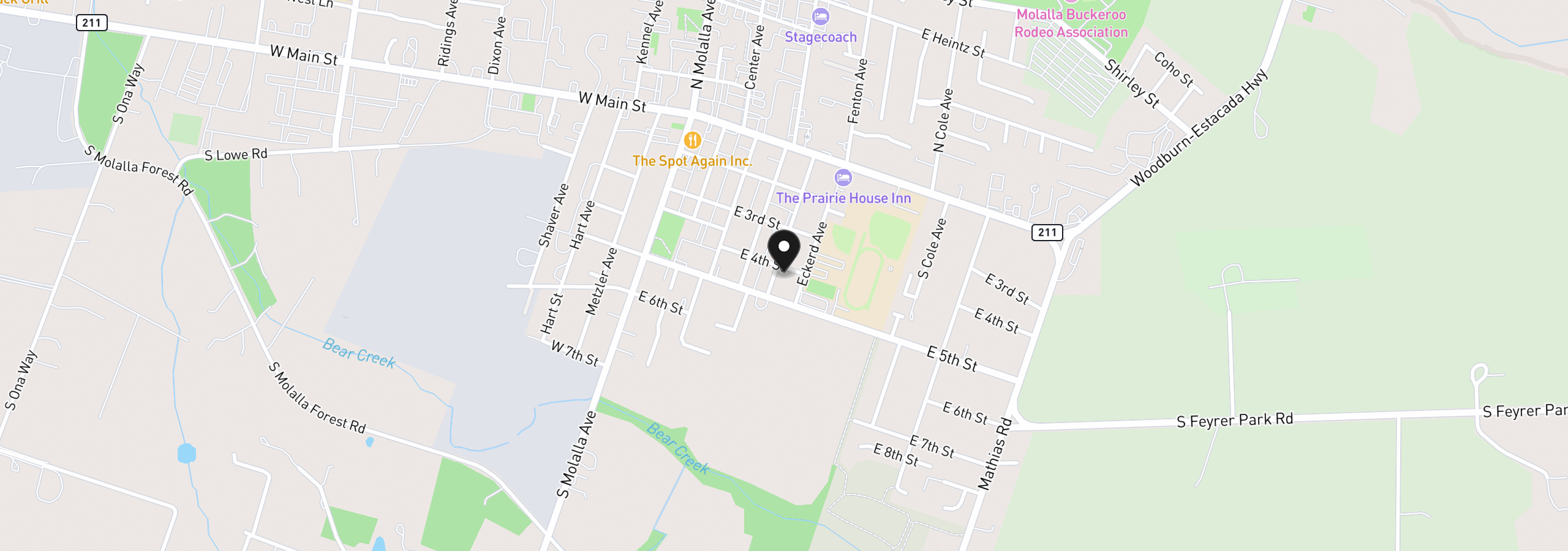 Map showing the location of 502 E 4th St, Molalla, OR 97038