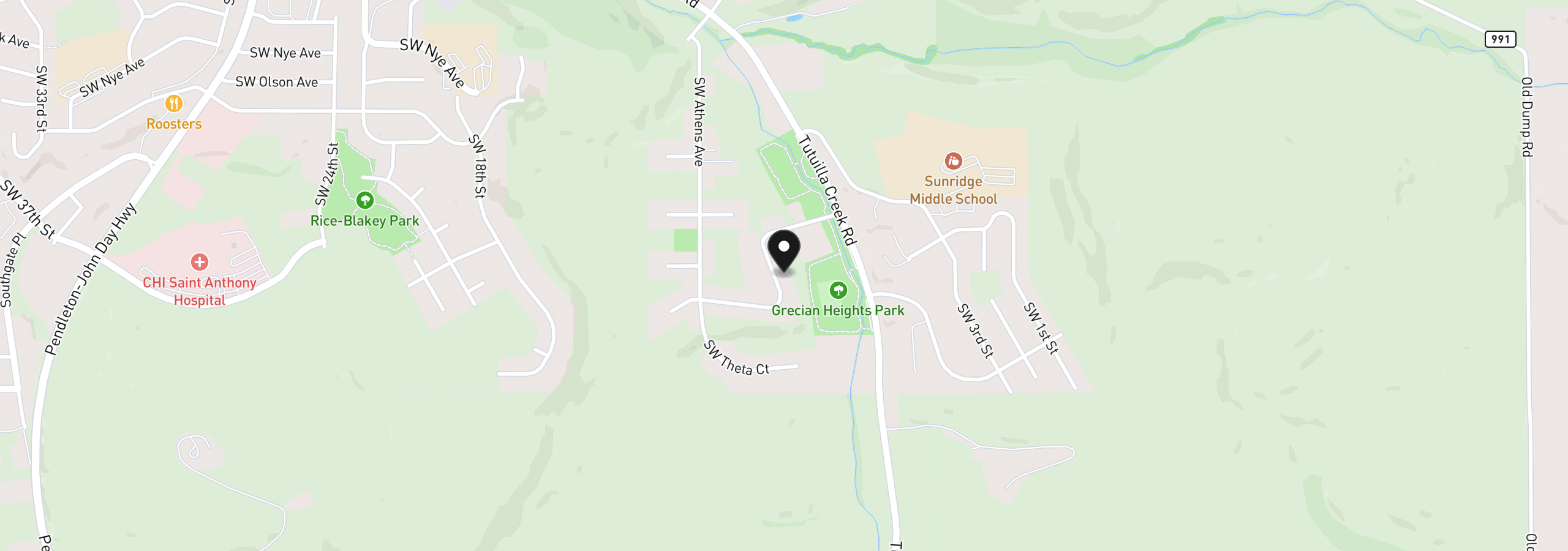 Map showing the location of 1841 SW Athens Ave, Pendleton, OR 97801