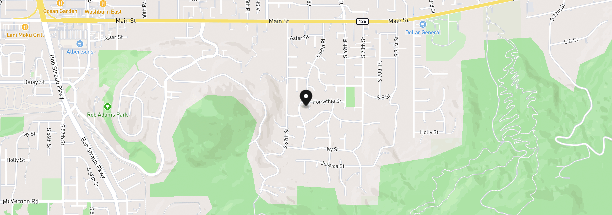 Map showing the location of 729 S 68th Pl, Springfield, OR 97478