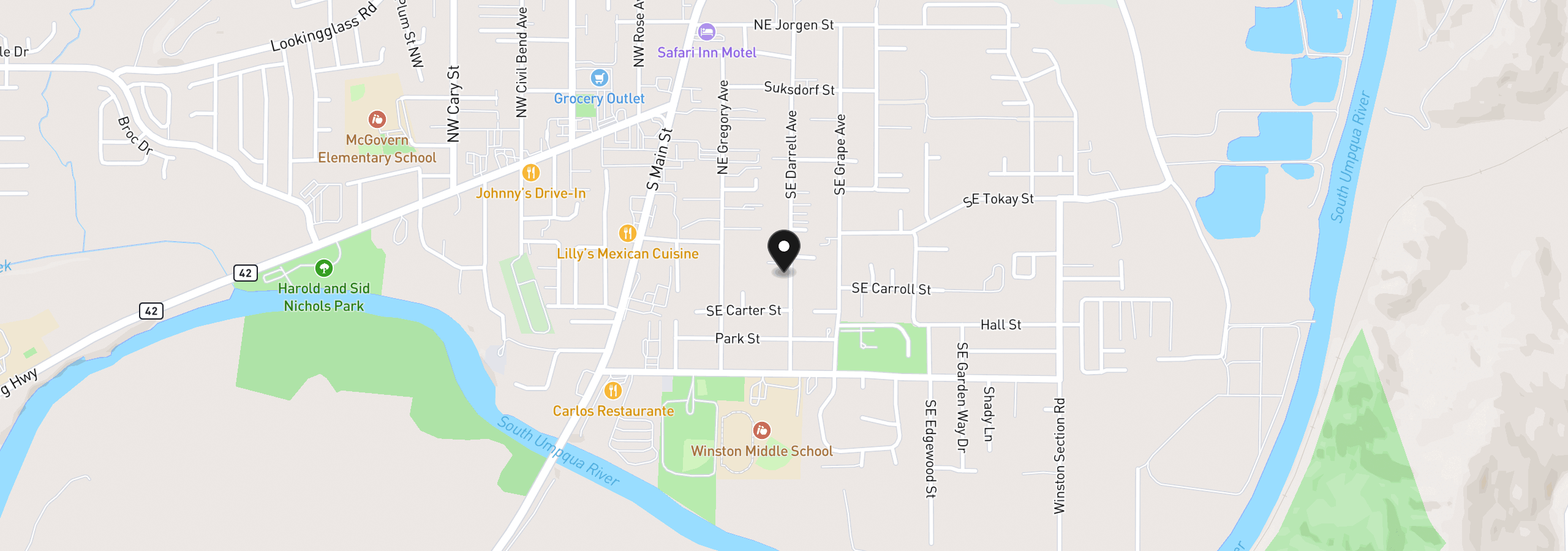 Map showing the location of 351 SE Darrell Ave, Winston, OR 97496