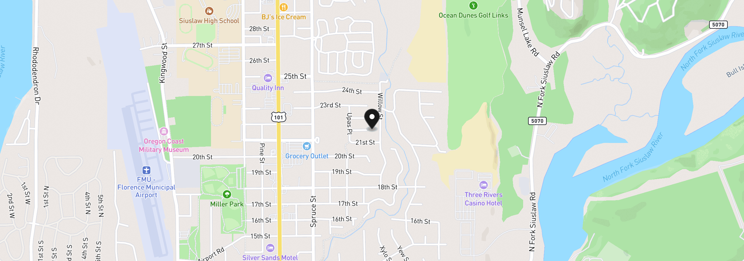 Map showing the location of 2372 S 22nd Ct, Florence, OR 97439