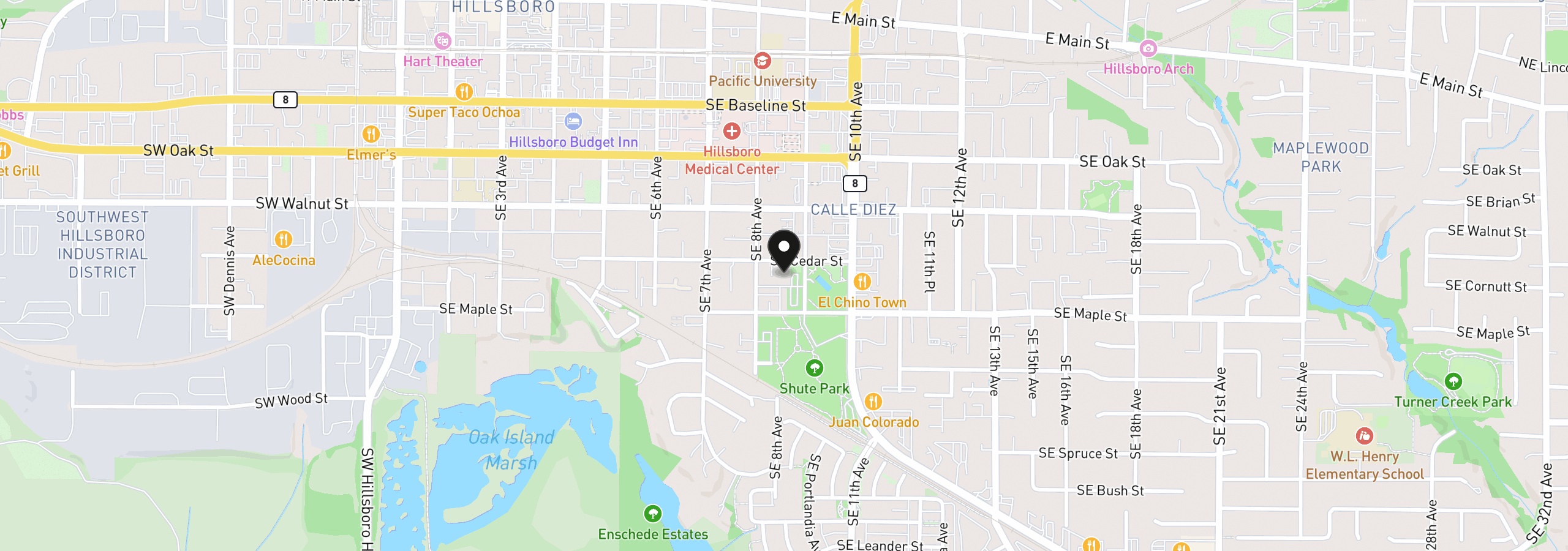 Map showing the location of 844 SE Cedar St, Hillsboro, OR 97123