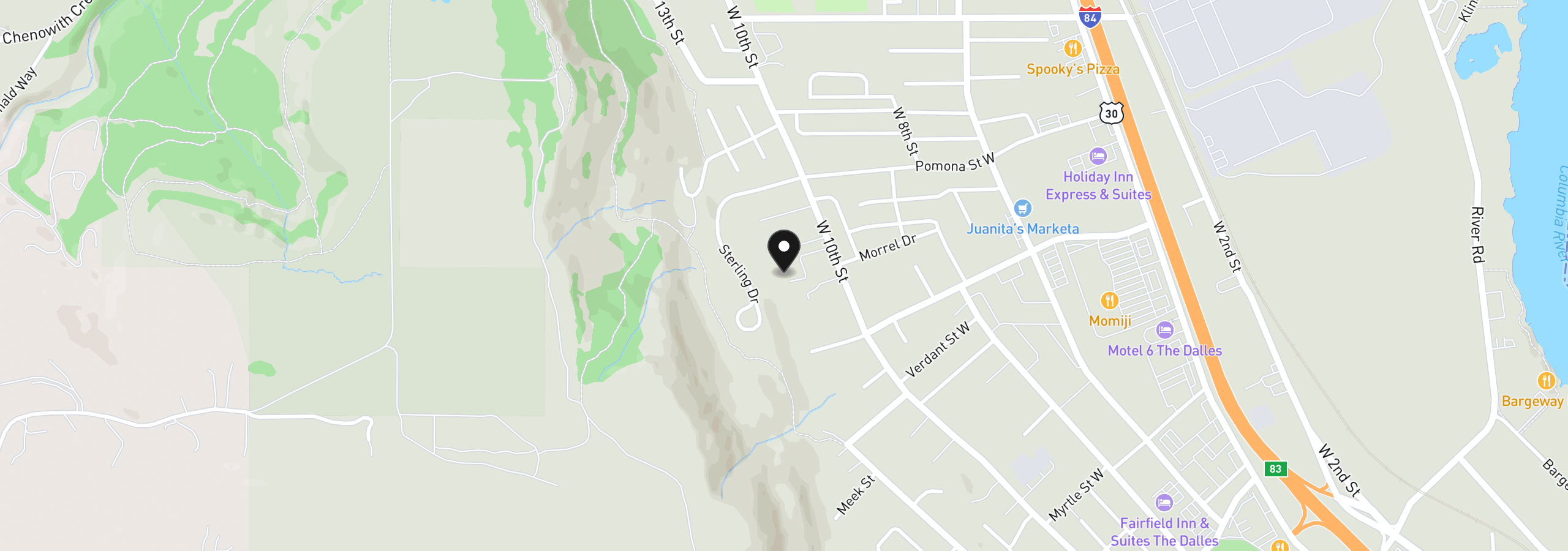 Map showing the location of 2914 W 10th St, The Dalles, OR 97058