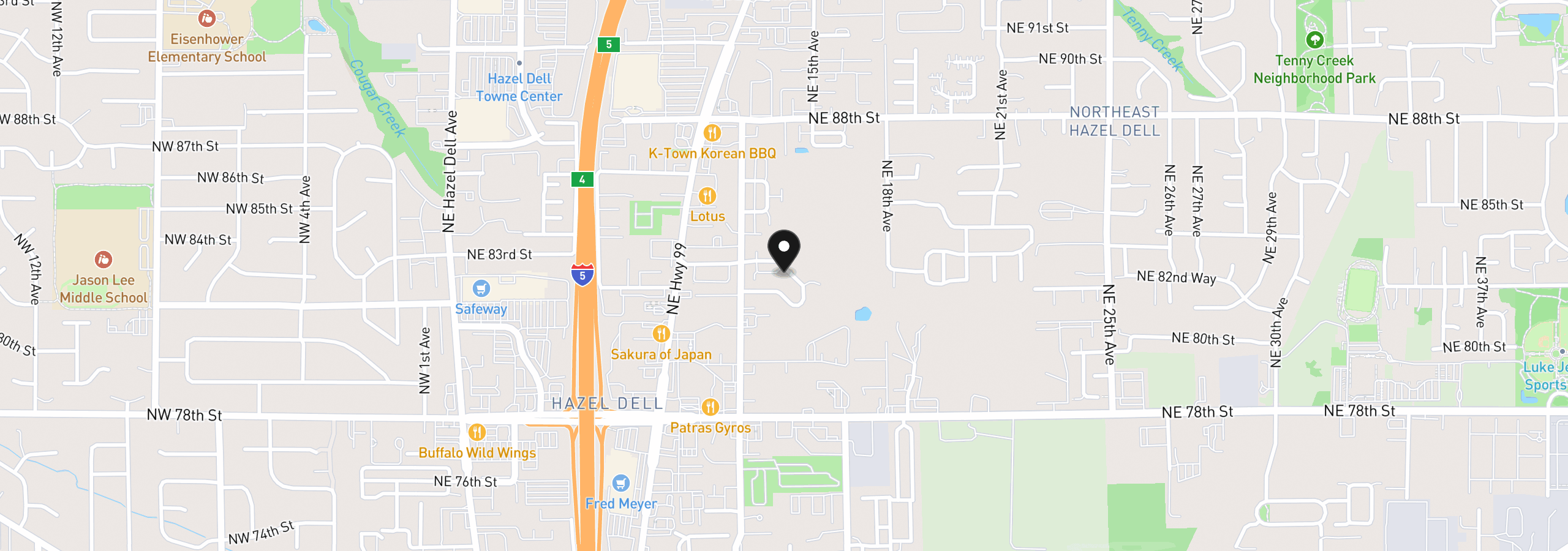 Map showing the location of 1411 NE 83rd Dr, Vancouver, Wa 98665