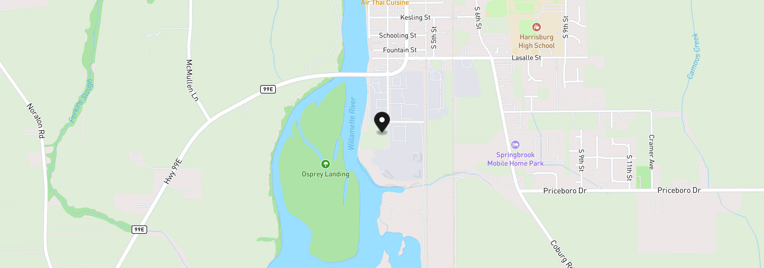 Map showing the location of 930 S 2nd St, Harrisburg, OR 97446