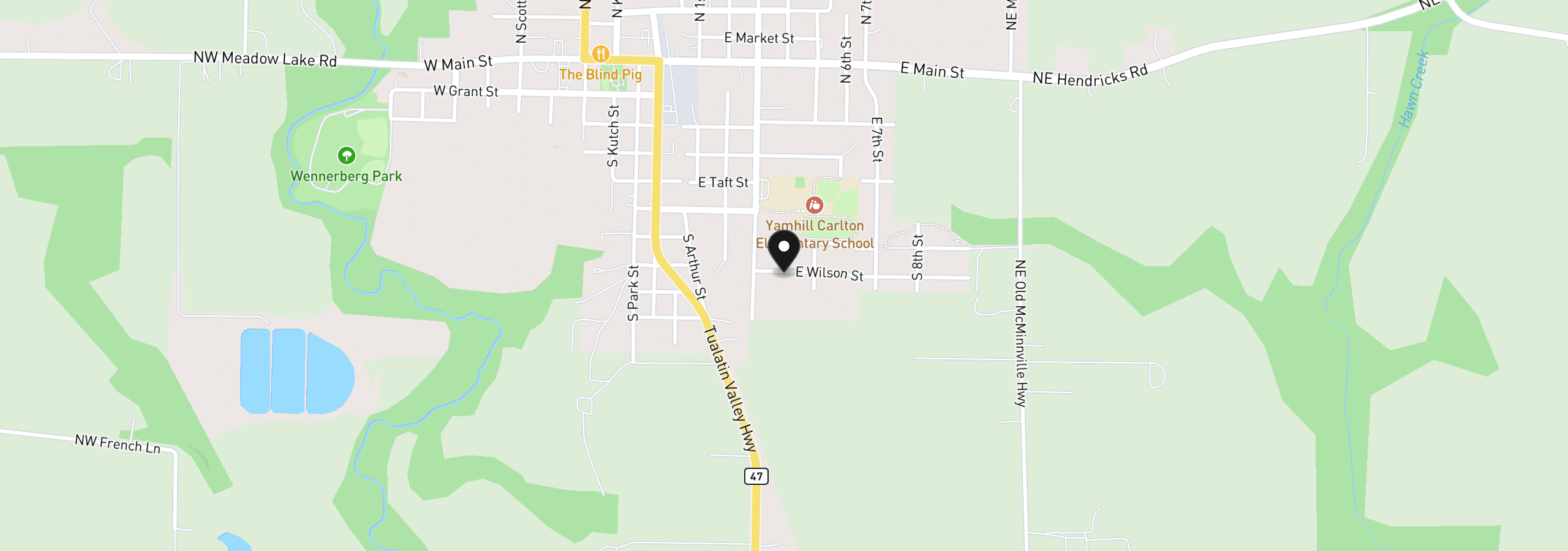 Map showing the location of 388 E Wilson St, Carlton, OR 97111