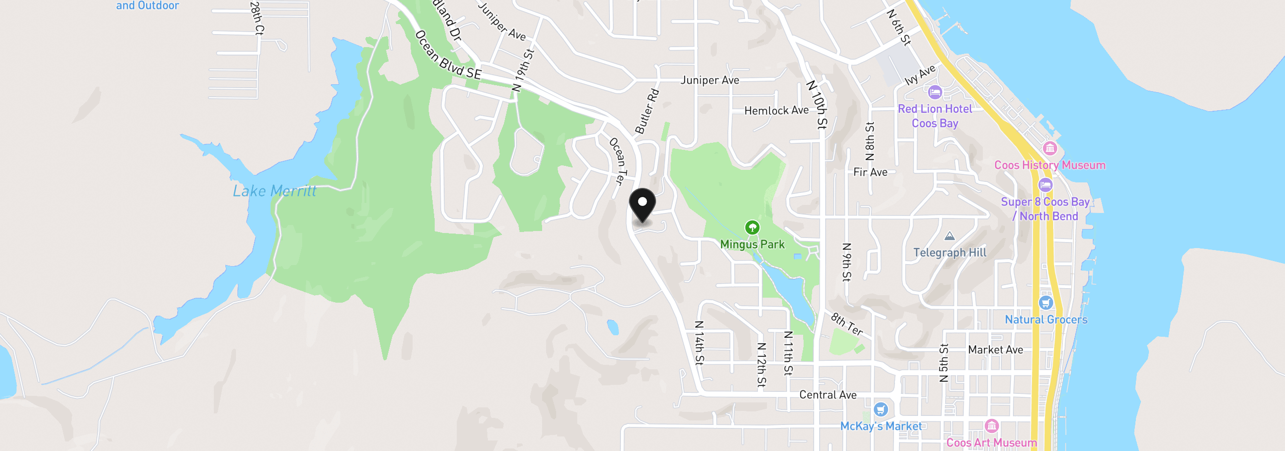 Map showing the location of 840 Ocean Blvd SE, Coos Bay, OR 97420