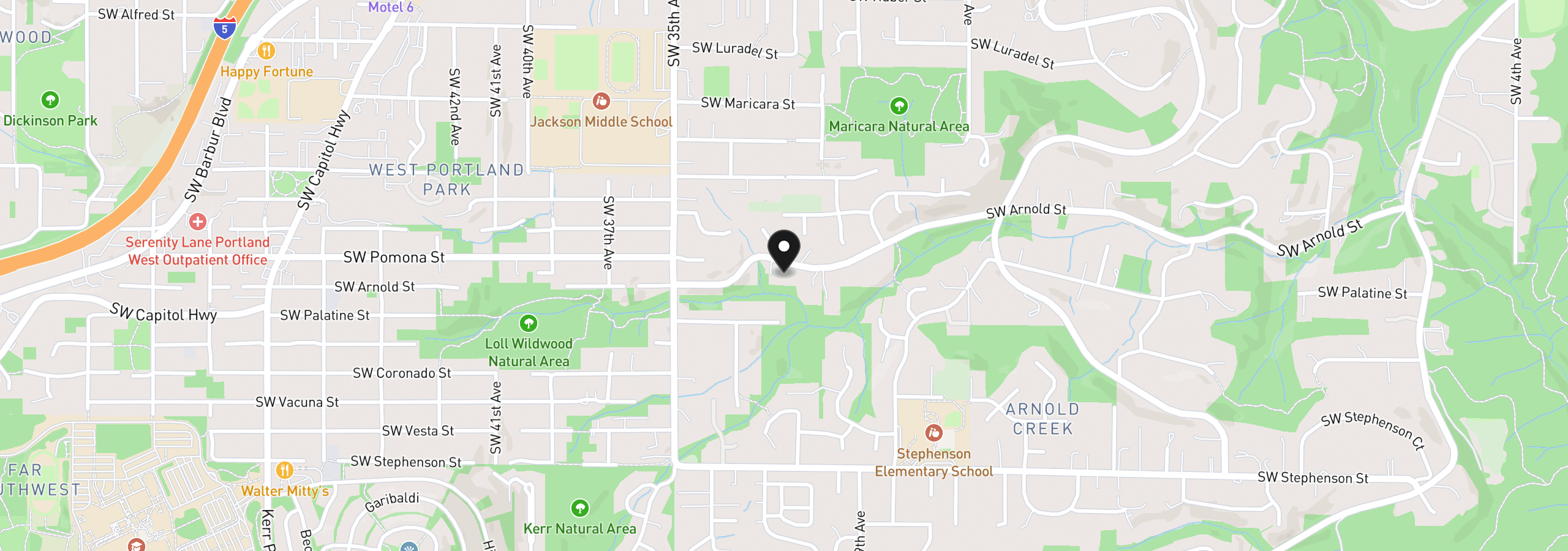 Map showing the location of 3124 SW Arnold St, Portland, OR 97219