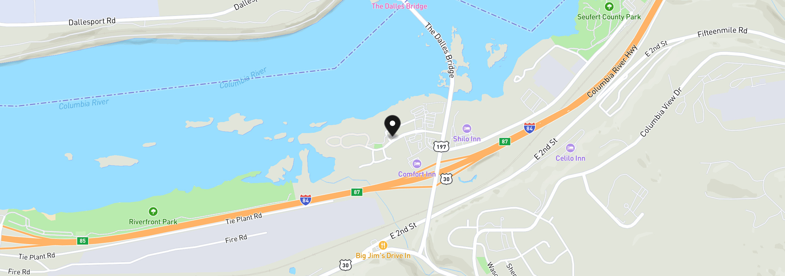 Map showing the location of 1500 Lone Pine Blvd, The Dalles, OR 97058