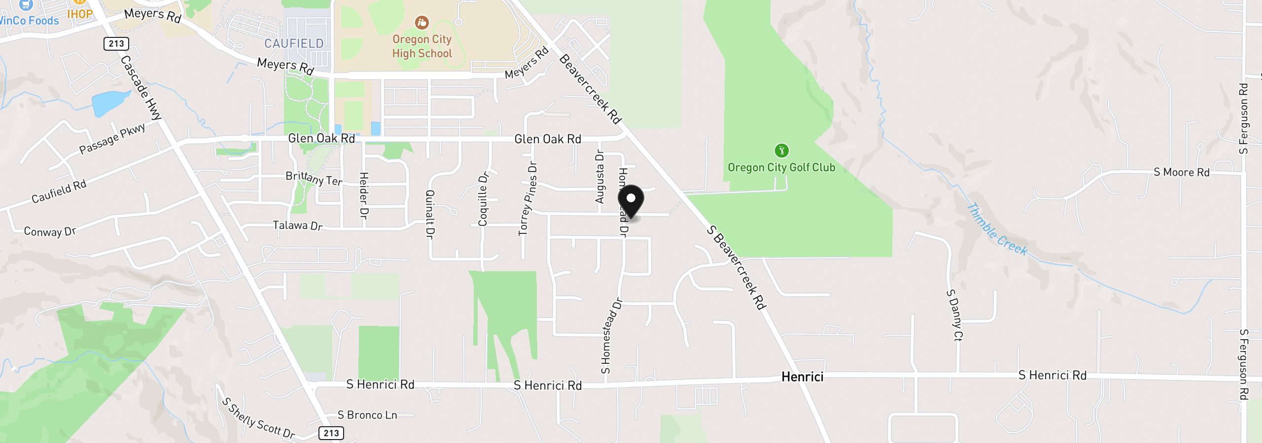 Map showing the location of 15054 Pebble Beach Dr, Oregon City, OR 97045