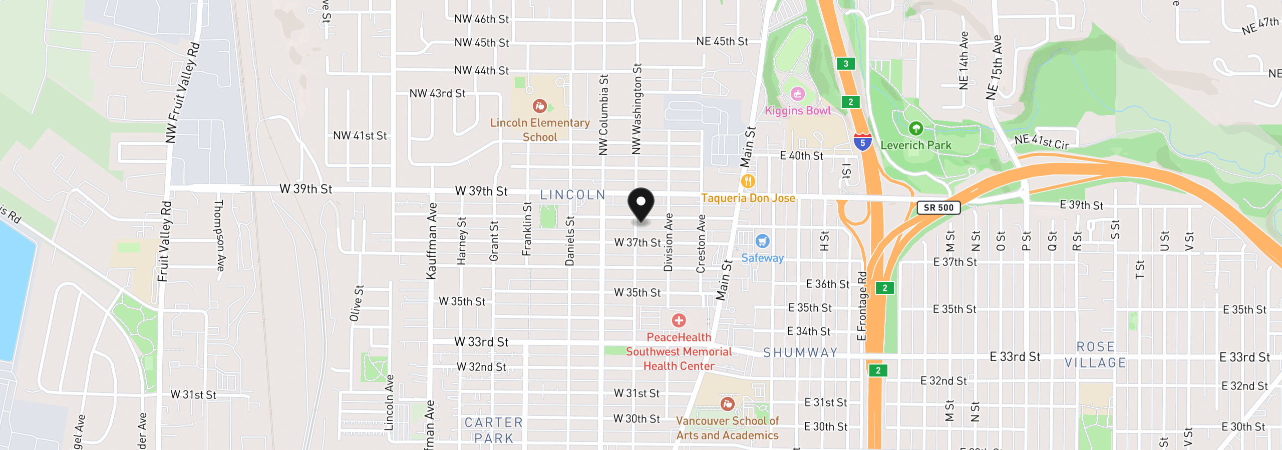 Map showing the location of 123 W 38th St, Vancouver, Wa 98660